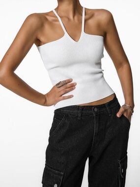 V-neck stretch white knitted top white women tee